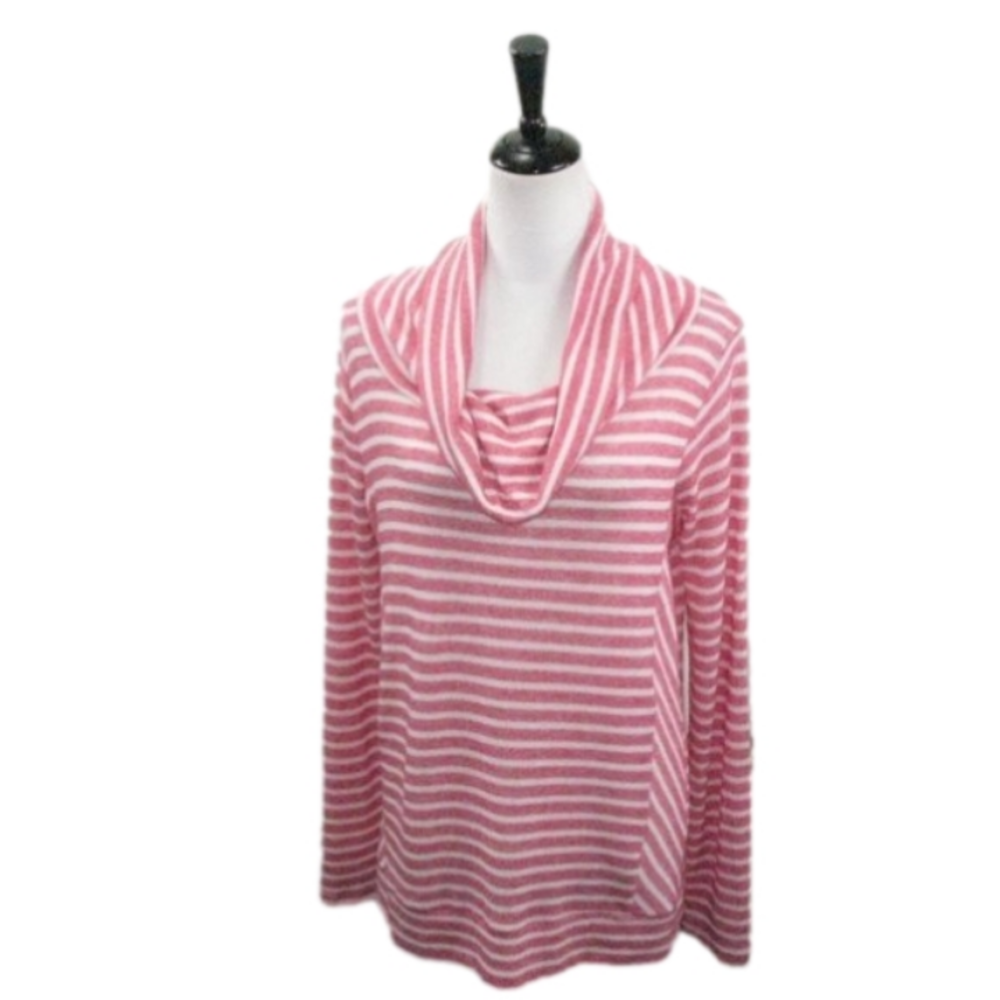 Sonoma Pink/White Stripe Cowl Neck Long Sleeve Top Size Large